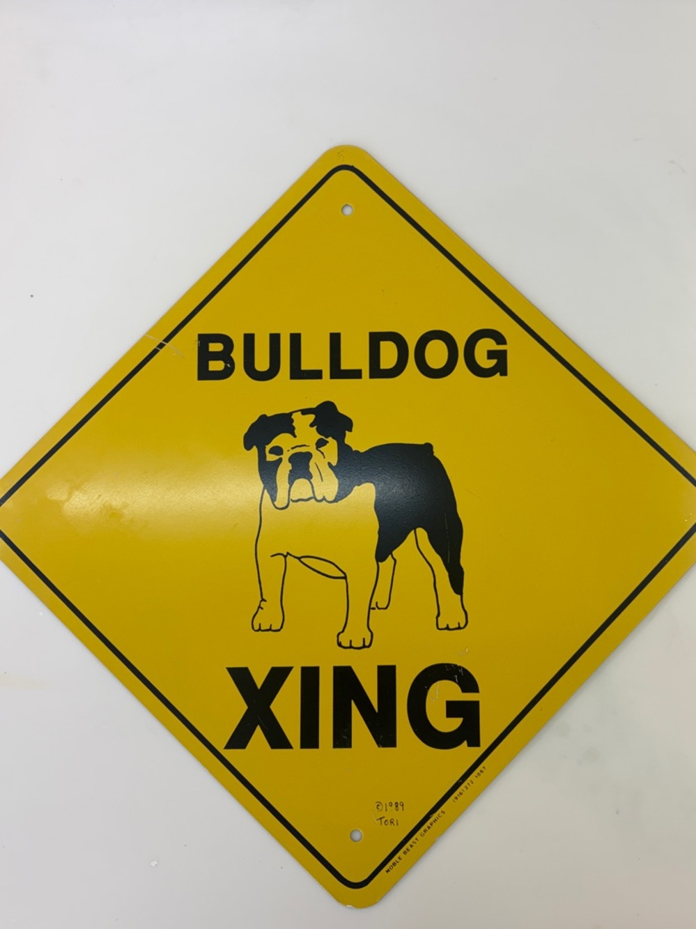 Bulldog Xing Sign - Yellow and Black Dog Crossing Decor